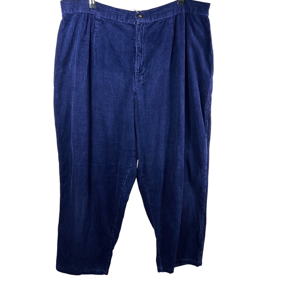 Vtg Ki-ko-mo Womens 24W Blue Corduroy Cotton Pleated High Rise Relaxed Fit Pants